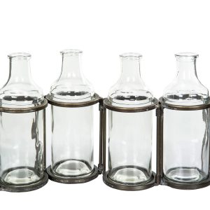 Flaskor med ställning 4 Antik mässing