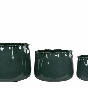 Kruka rundad Plisse Emalj Callow set om 3